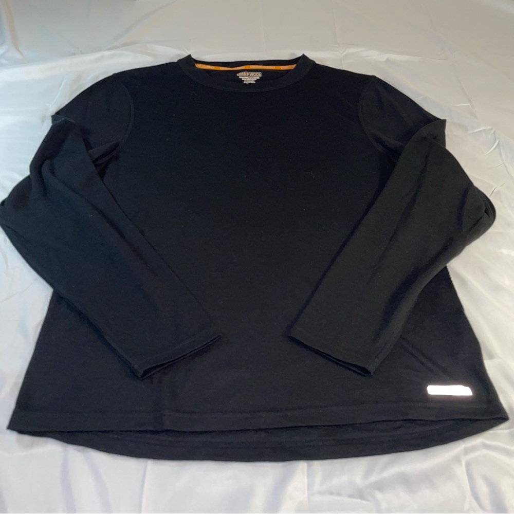 Omni-Wool Mens Base Layer Long Sleeve Shirt Black‎ Wool Blend Crew Neck Large